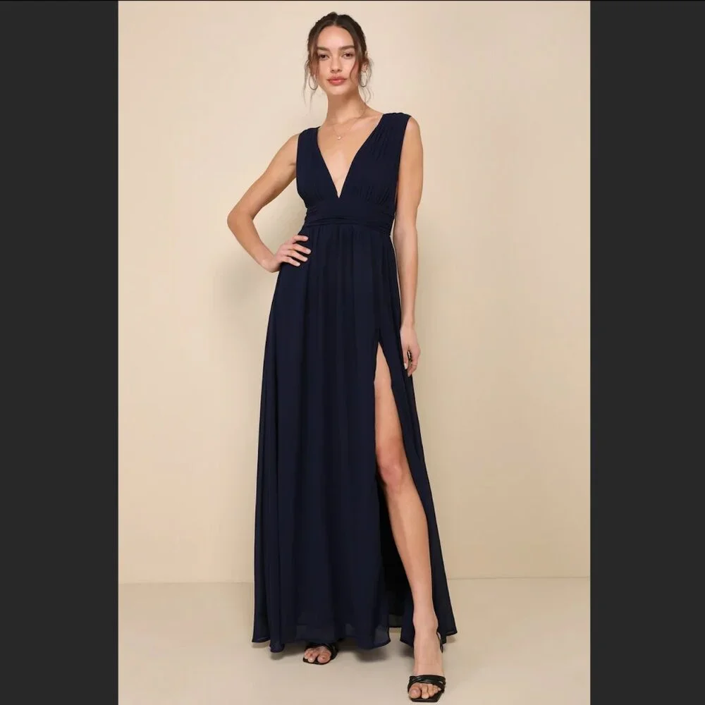 Lulu's Heavenly Hues Navy Blue Maxi Dress - size large - Picture 2 of 8